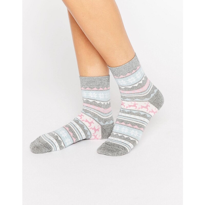 ASOS - Weihnachtlich glitzernde Socken mit Norwegermuster in Bauble - Mehrfarbig