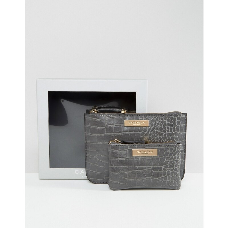 Carvela - Tasche in Kroko-Optik und Geldbörse mit Rundum-Reißverschluss in einer Geschenkbox - Grau