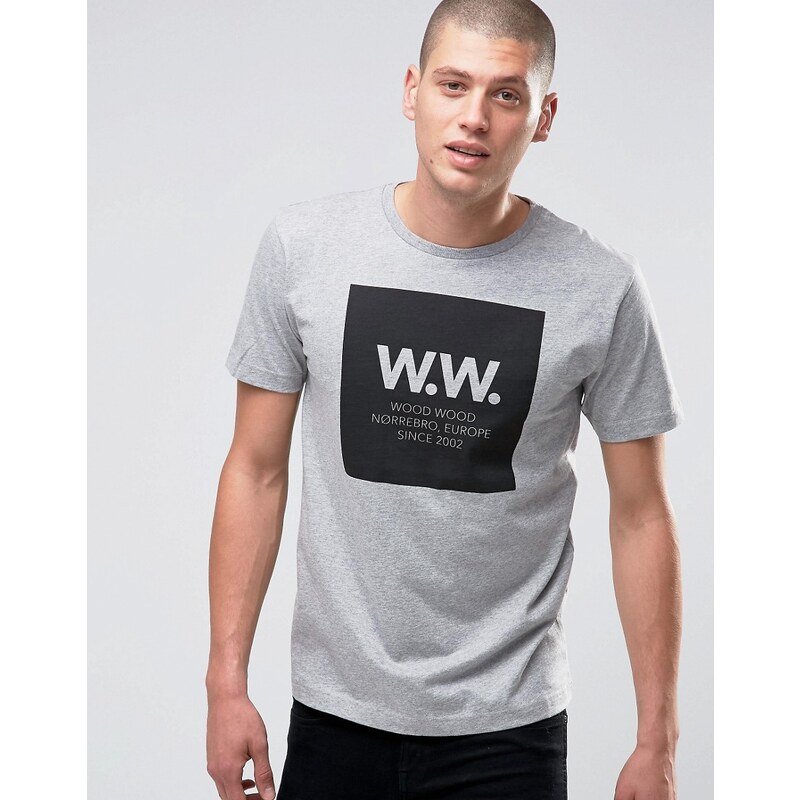 Wood Wood - Exklusives T-Shirt mit großem, eingerahmtem Markenlogo - Grau
