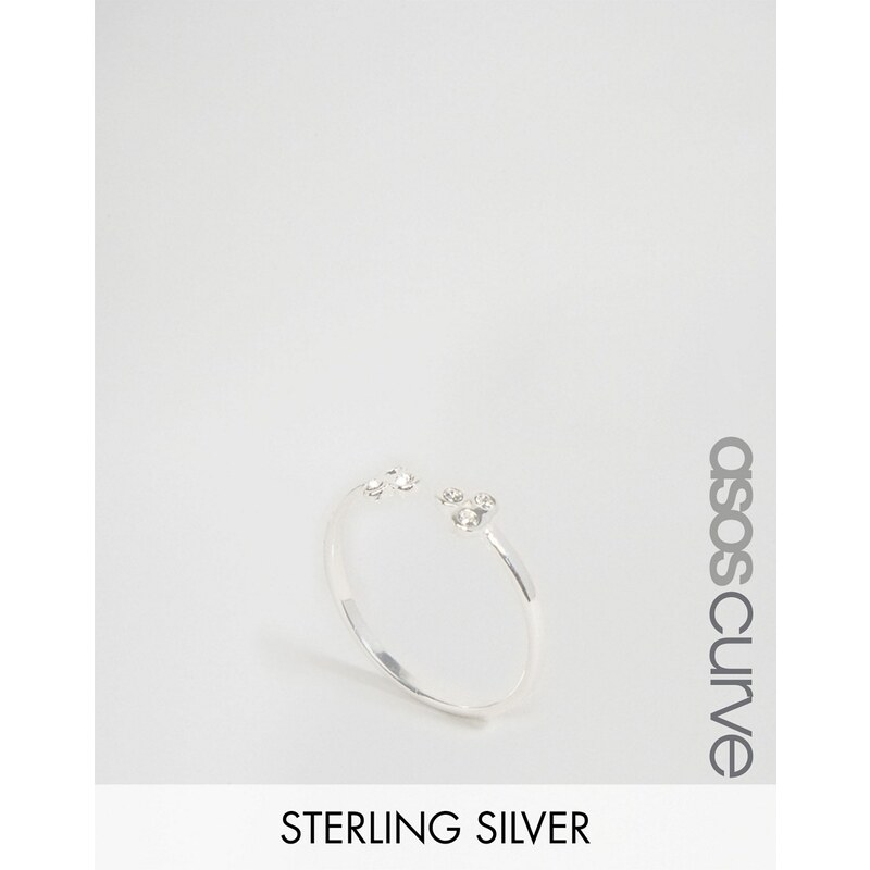 ASOS CURVE - Kleiner offener Ring mit Schmuckstein aus Sterlingsilber - Silber