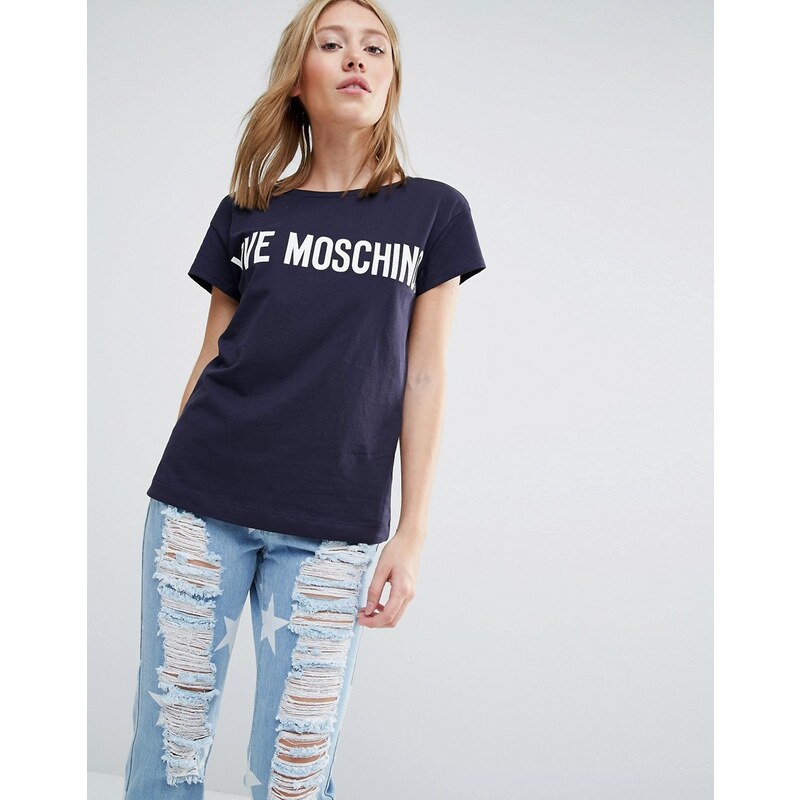 Love Moschino - Klassisches T-Shirt mit Logo - Marineblau