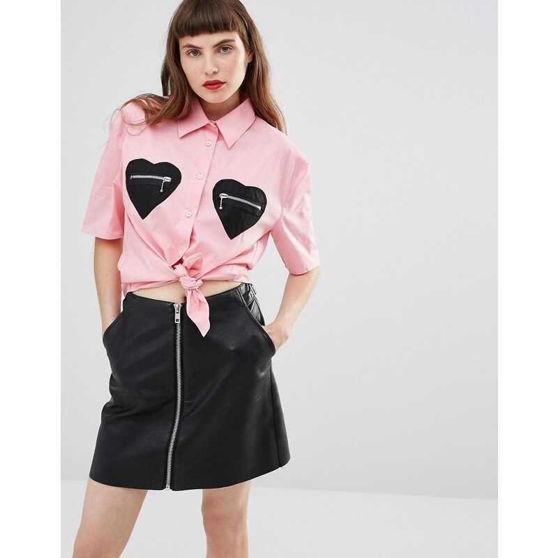 Love Moschino - Hemd mit Herztaschen - Rosa