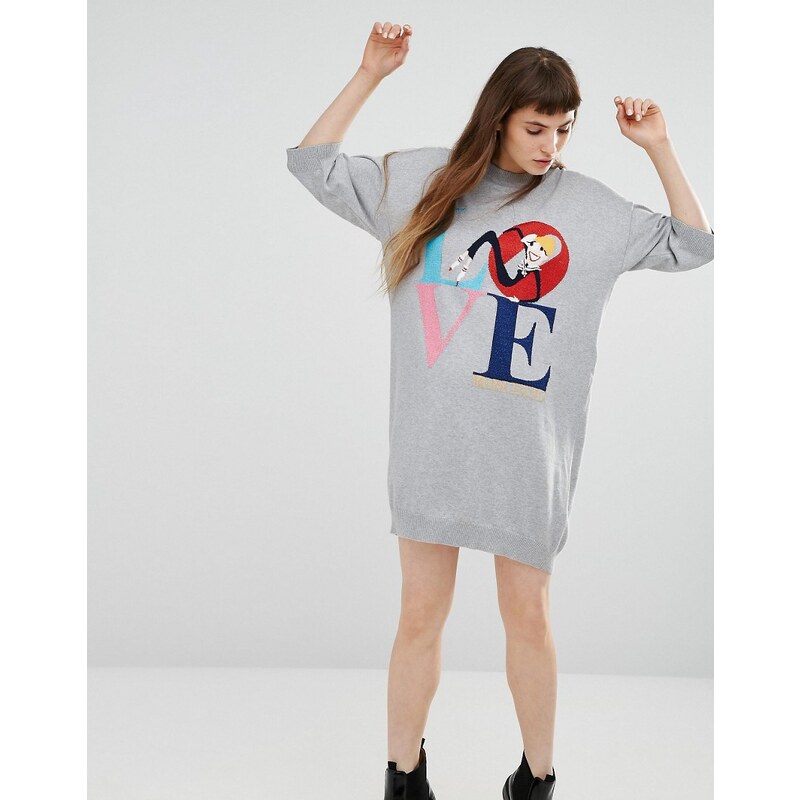 Love Moschino - Love - Pulloverkleid mit Intarsienmuster - Grau