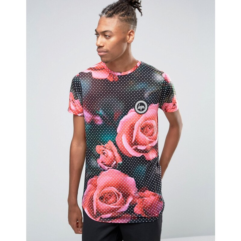 Hype - T-Shirt mit Blumenprint und Punkten - Schwarz