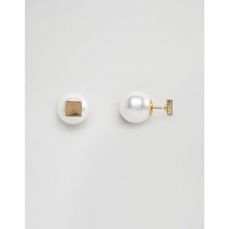 ASOS - Ohrringe mit kleinem Quadrat- und Kunstperlendesign - Cremeweiß