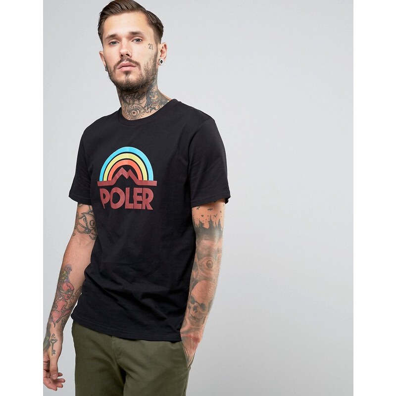 Poler - T-Shirt mit großem Regenbogen-Logo - Schwarz