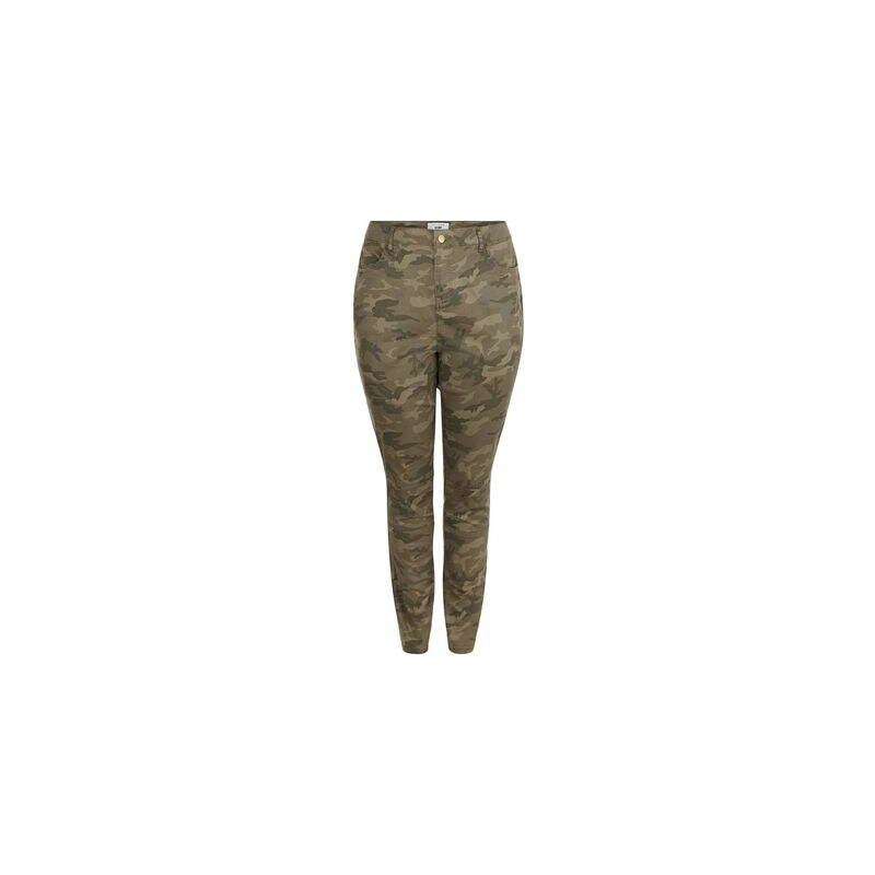 New Look Curves – Khakifarbene Skinny Jeans mit Camouflage-Muster