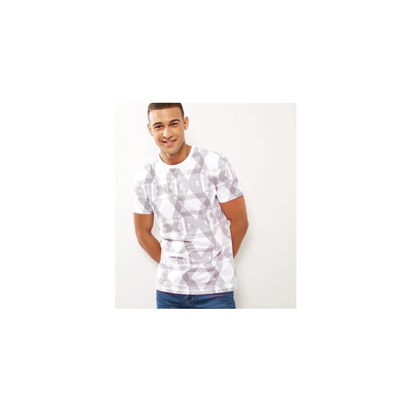 New Look Weißes, kurzärmliges Baumwoll-T-Shirt mit geometrischem Muster