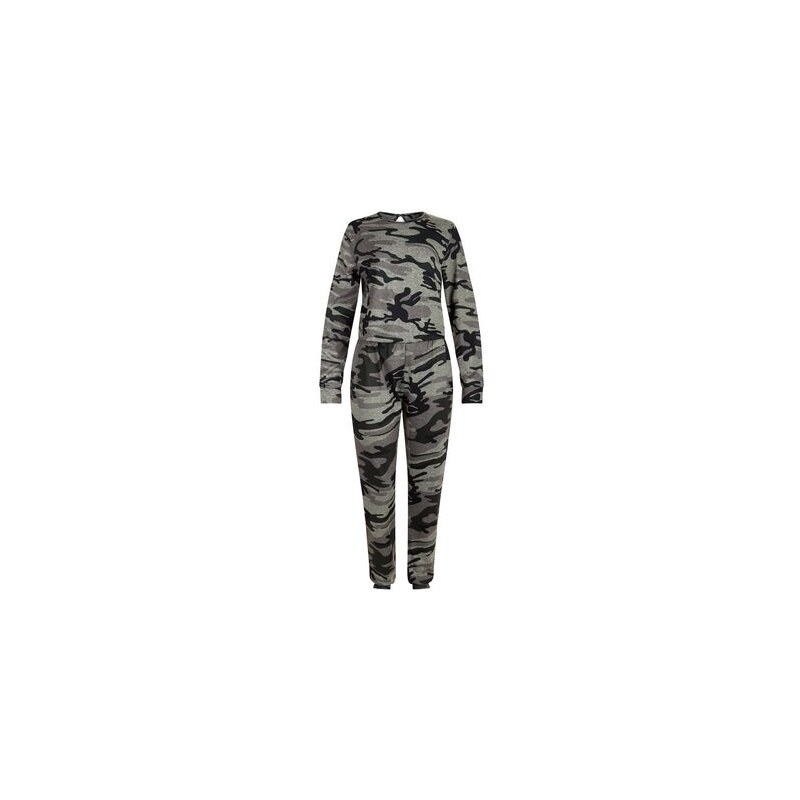 New Look Teenager – Grüner, langärmliger Jumpsuit mit Camouflage-Muster