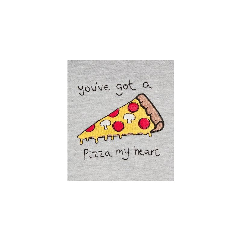 New Look Teenager – Grauer Pullover mit „You've got a pizza my heart“-Aufschrift