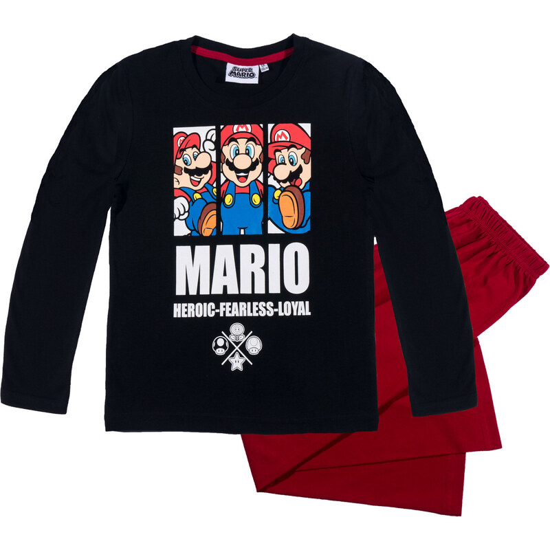 Super Mario Pyjama schwarz in Größe 104 für Jungen aus 100% Baumwolle Graumelange: 90% Baumwolle 10% Viskose 100% Baumwolle Graumelange: 95% Baumwolle 5% Viskose