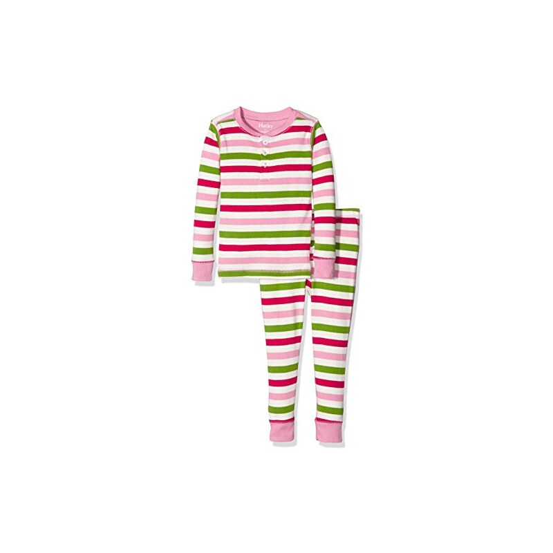 Hatley Mädchen Zweiteiliger Schlafanzug Pj (Henley) -Pink Holiday Stripe