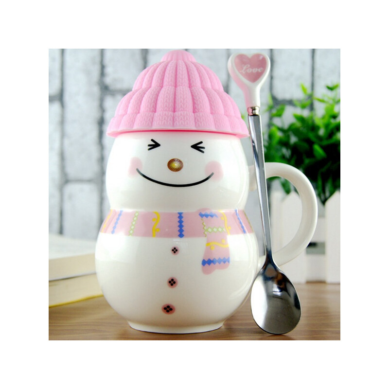 Lesara Schneemann-Tasse mit Mütze - Pink