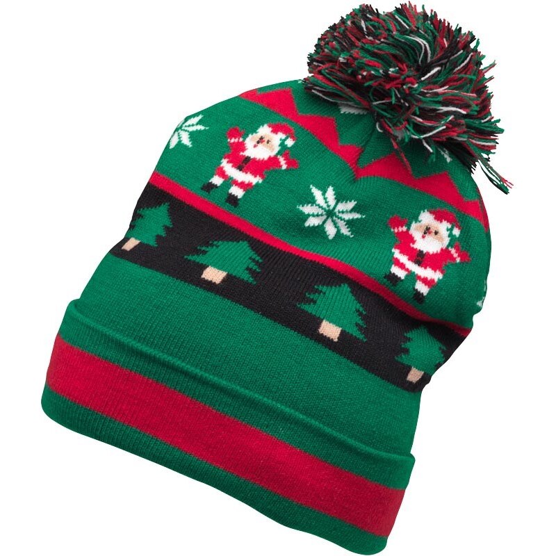 7X Christmas Fairisle Bobble Hat Green