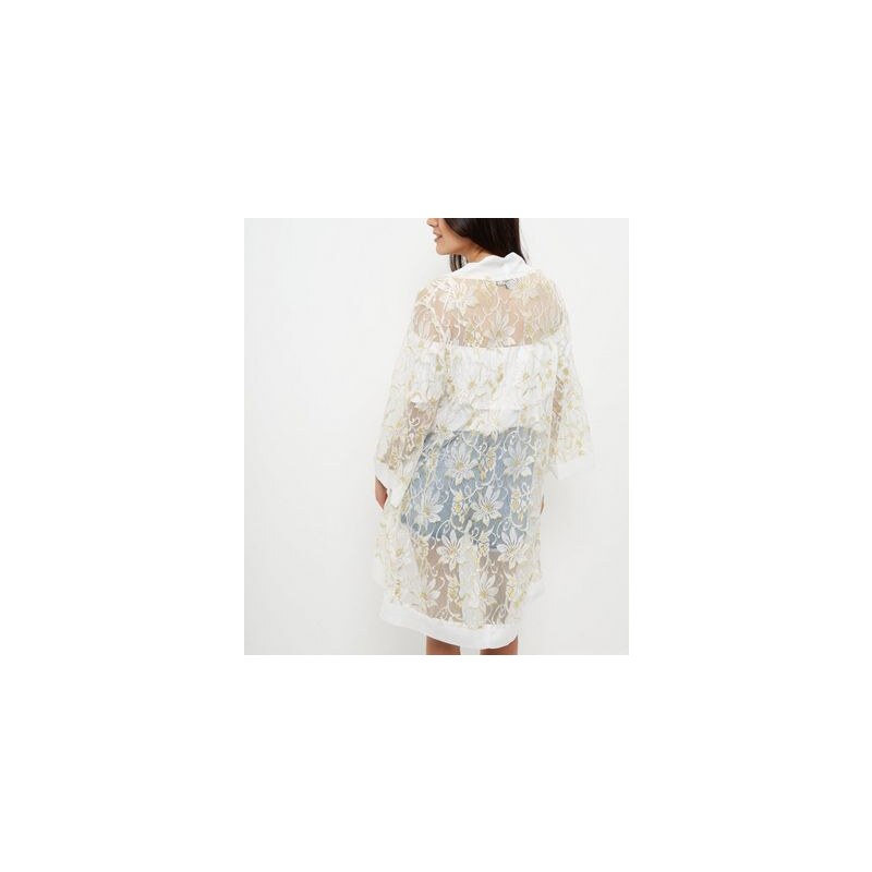 New Look Mela – Weißer Kimono mit kontrastierender Spitze