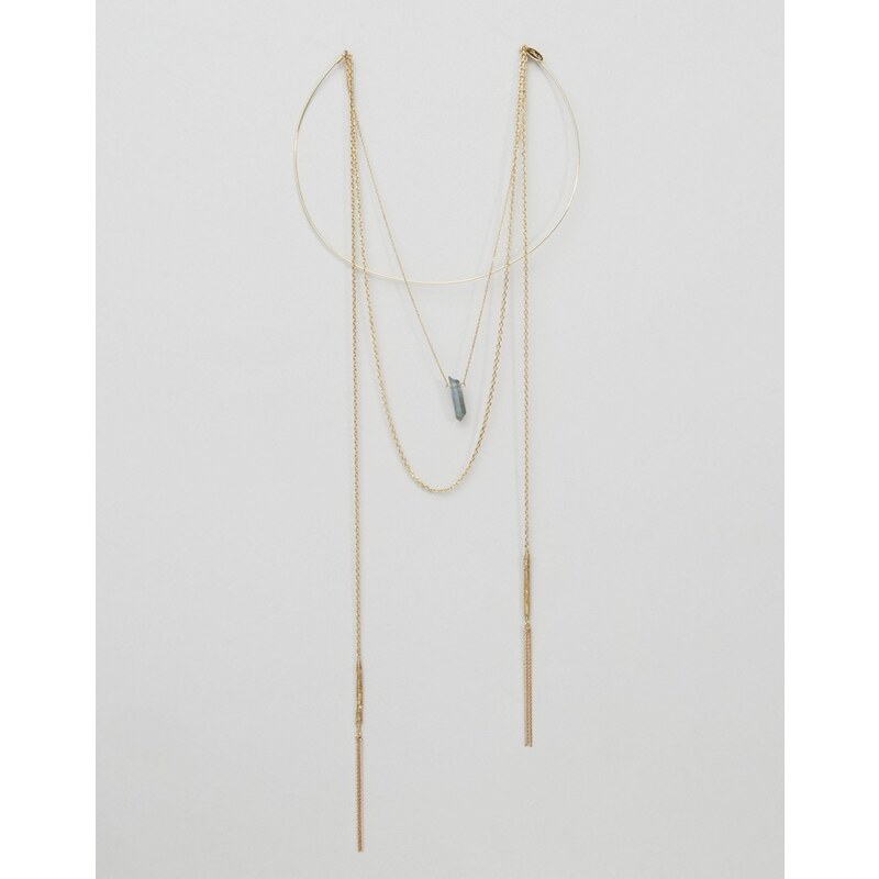 Orelia - Mehrreihige Halskette mit ungeschliffenem Stein - Gold
