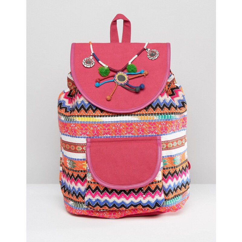 Glamorous - Rucksack mit Muster in leuchtenden Farben, Bommel- und Quastendetail - Mehrfarbig