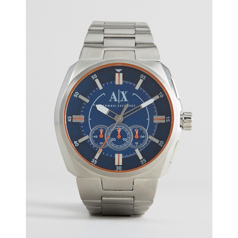 Armani Exchange - AX1800 - Chronographen-Uhr mit silberfarbenem Armband und blauem Zifferblatt - Silber