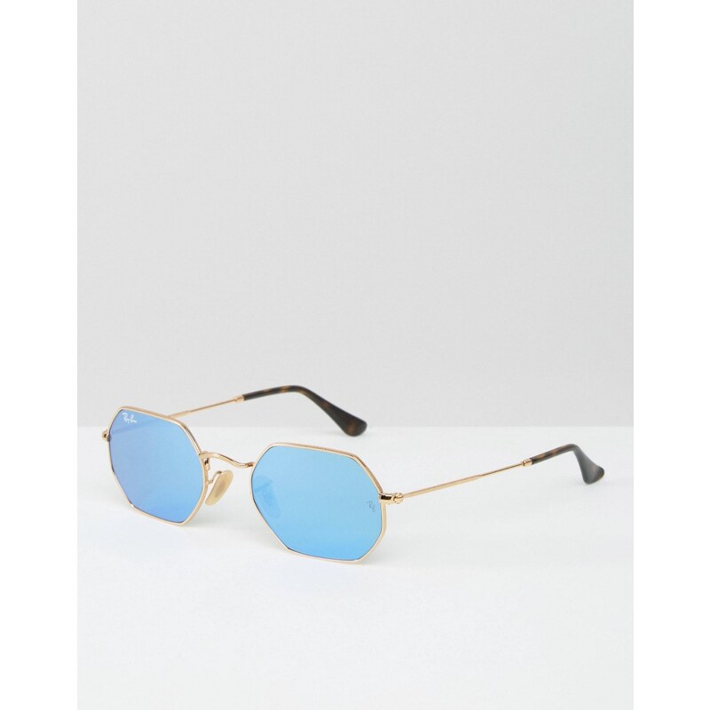Ray-Ban - Sechseckige goldene Sonnenbrille mit hellblau verspiegelten Gläsern - Silber