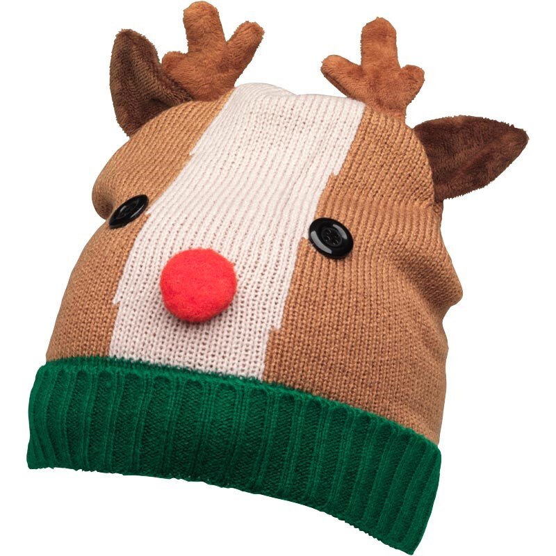 7X Reindeer Bobble Hat Brown
