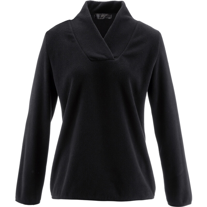 bpc selection Fleece-Pullover langarm in schwarz für Damen von bonprix