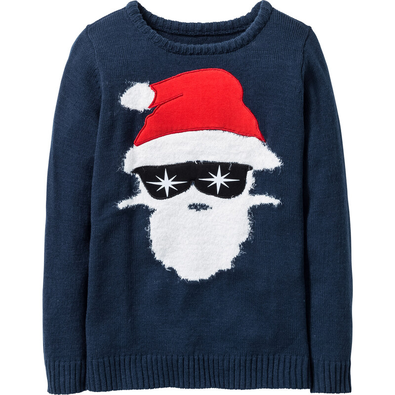 bpc bonprix collection Weihnachtlicher Pullover mit Santa Claus Motiv langarm in blau für Jungen von bonprix