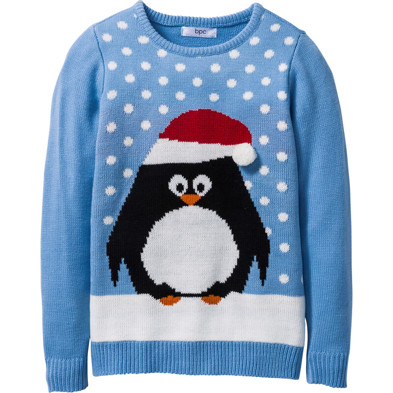 bpc bonprix collection Weihnachtlicher Pullover mit Pinguinmotiv langarm in blau für Mädchen von bonprix