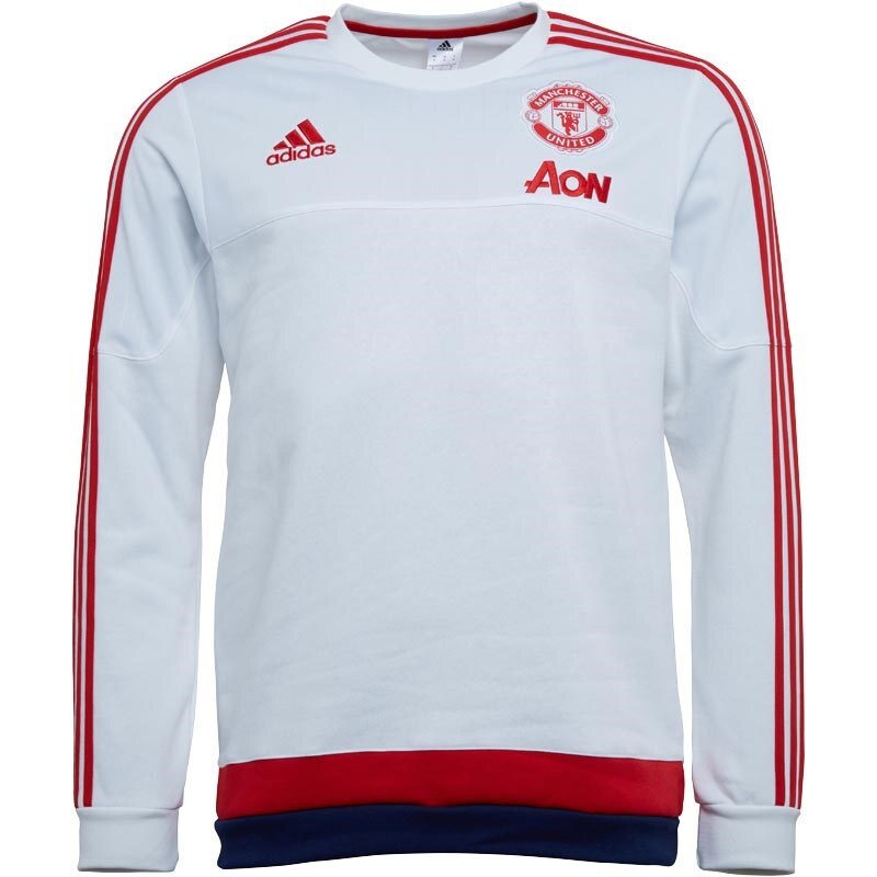 adidas Mens MUFC Manchester United 3 Stripe Crew Neck Sweat White