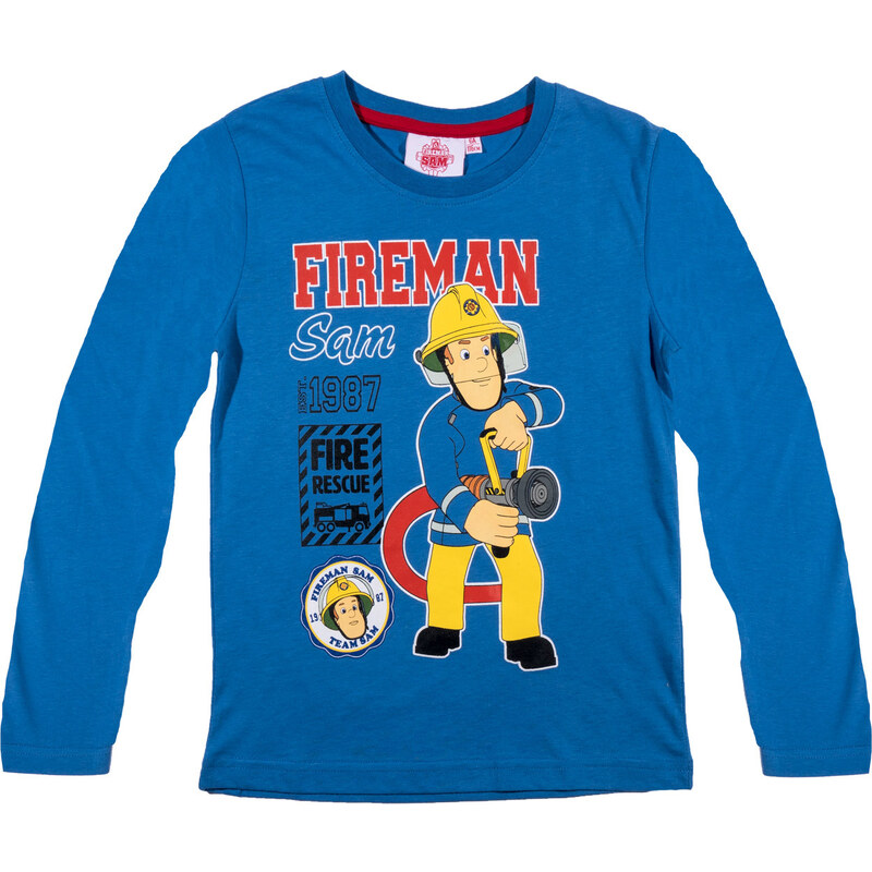 Feuerwehrmann Sam Langarmshirt blau in Größe 98 für Jungen aus 100% Baumwolle