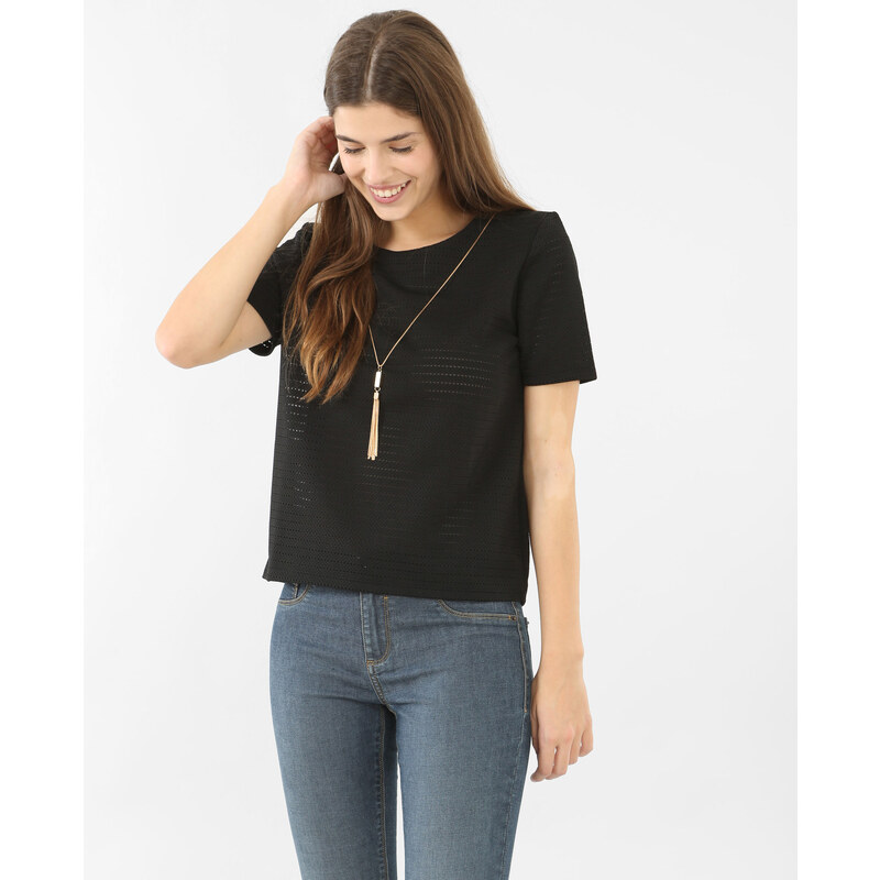 Perforiertes T-Shirt mit Schmuckelementen Schwarz, Größe S -Pimkie- Mode für Damen
