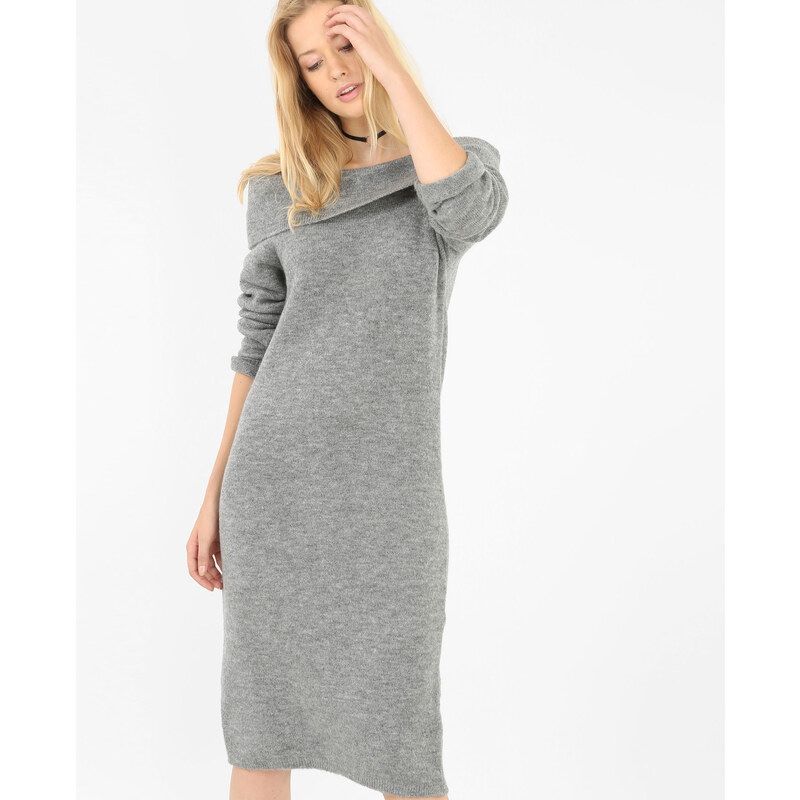 Pulloverkleid mit Bardot-Ausschnitt Grau, Größe S -Pimkie- Mode für Damen