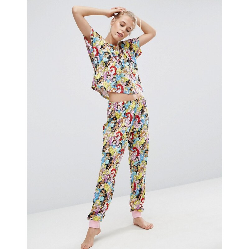 ASOS - Disney - Pyjama mit Short und T-Shirt mit Prinzessinnen-Aufdruck - Mehrfarbig