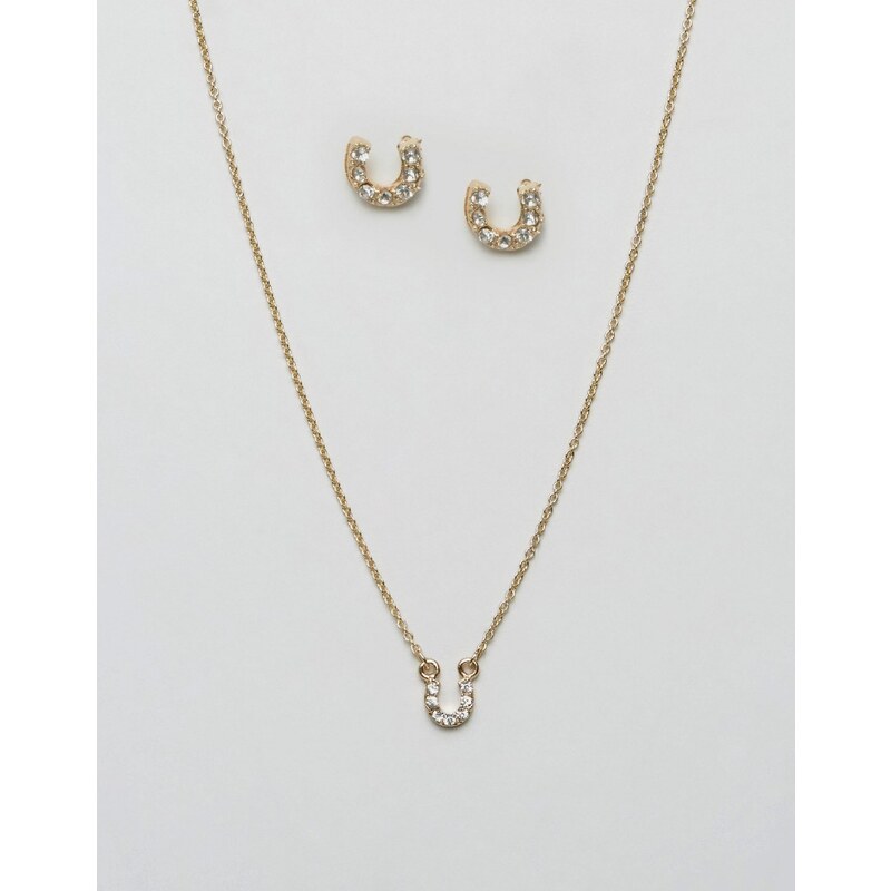 Johnny Loves Rosie - Geschenkset mit Halskette und Ohrringen mit Hufeisen-Design - Gold