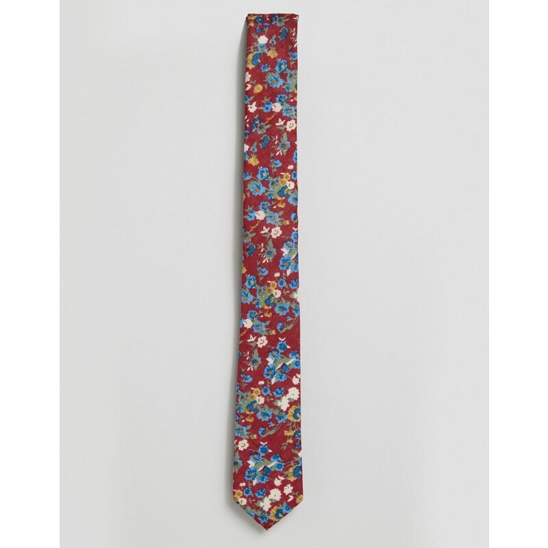 ASOS - Geblümte Krawatte in Bordeaux - Rot
