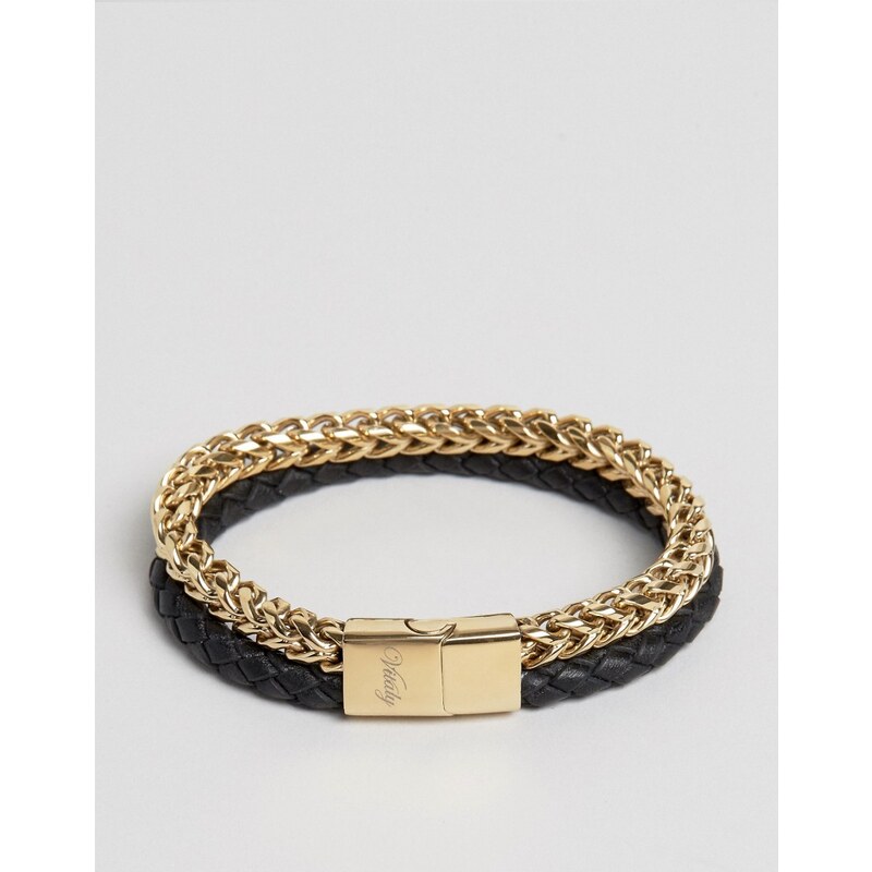 Vitaly Tzu - Armband mit Kette und Leder in Gold/Schwarz - Gold