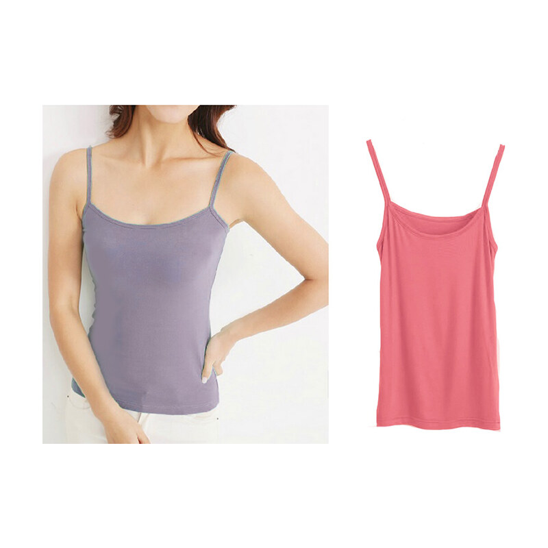 Lesara 2er-Set Unterhemd mit Spaghettiträgern mehrfarbig - Pink & Violett - 36-38