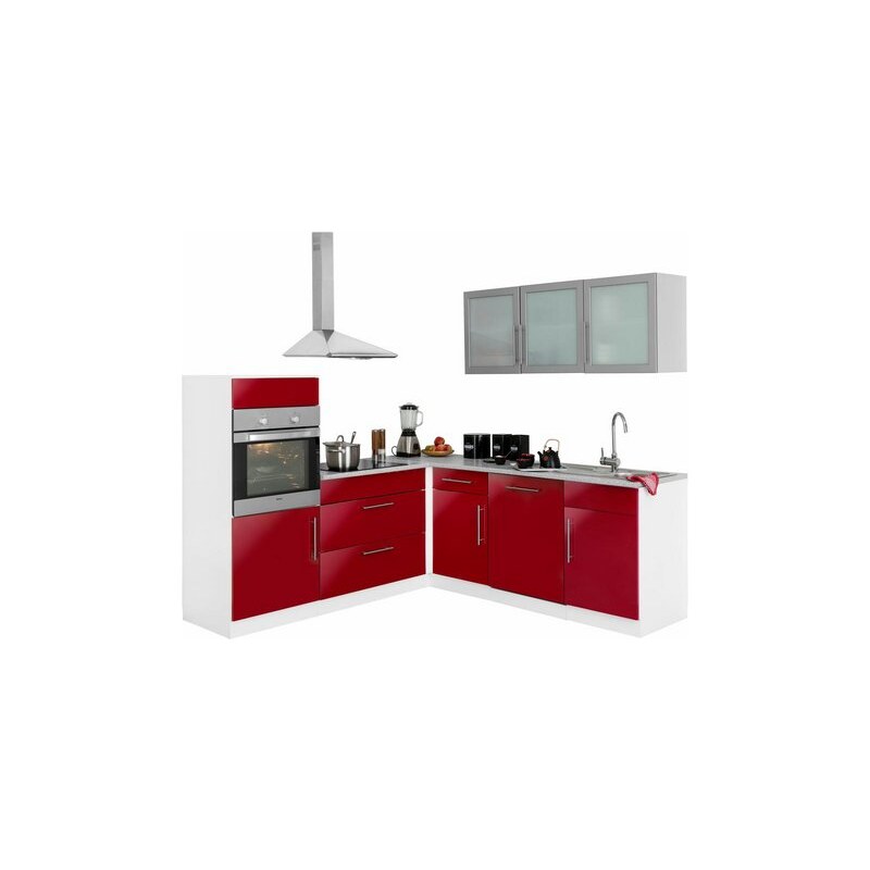 Winkelküche Aachen mit E-Geräten Stellbreite 210x220 cm Baur rot