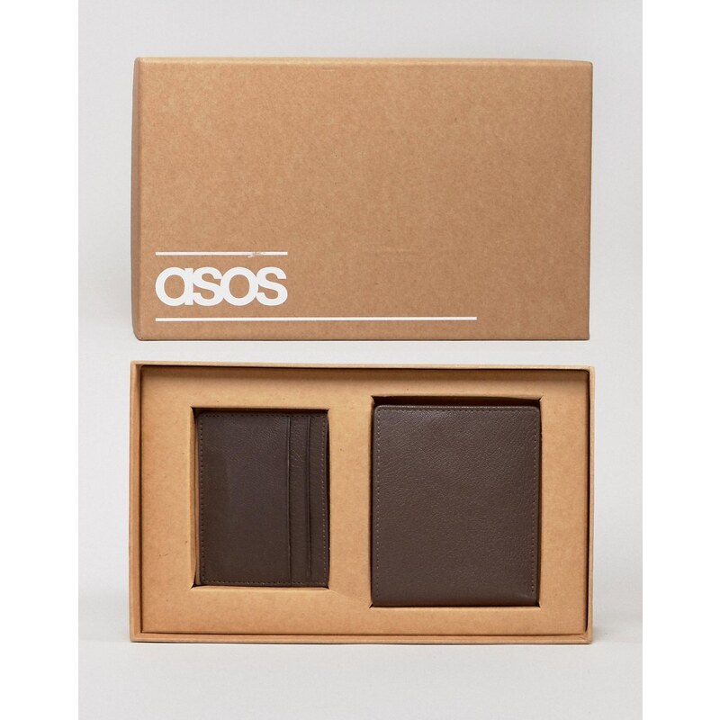 ASOS - Geschenkset mit Leder-Geldbörse und Kartenhalter - Braun