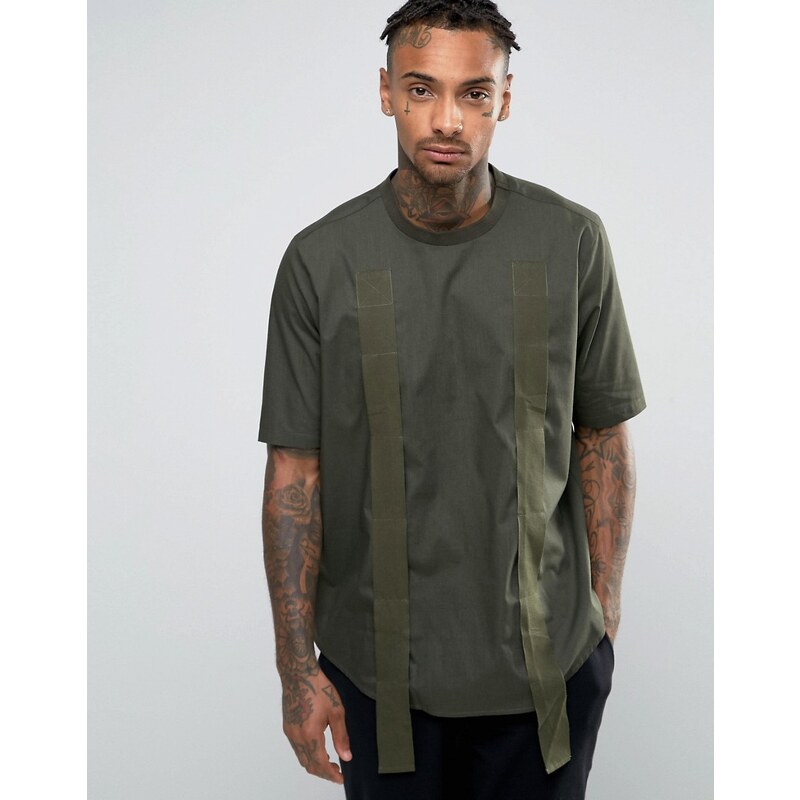 ASOS - Over The Head - Shirt in Khaki mit Seitenschlitzen und Zierbändern - Grün