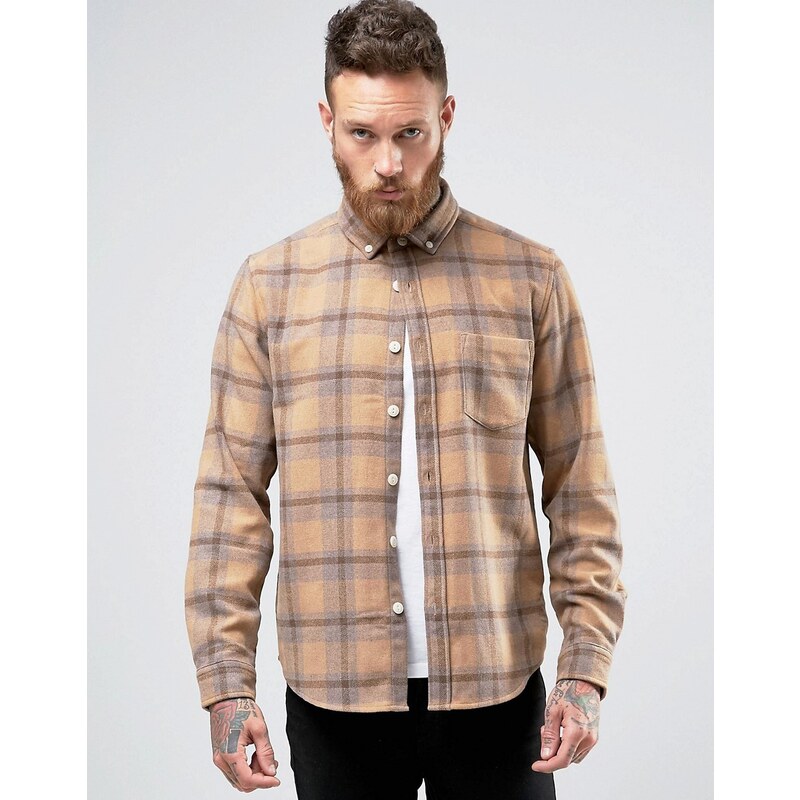 ASOS Overshirt In Wool Mix Check In Camel - Beige