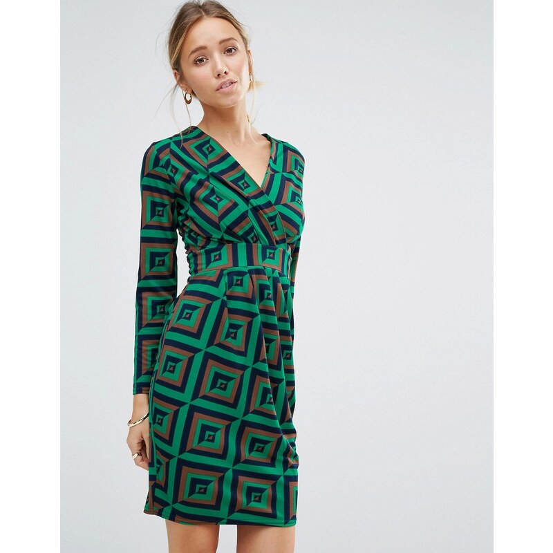 Closet London Closet - Langärmliges Kleid mit geometrischem Muster - Grün