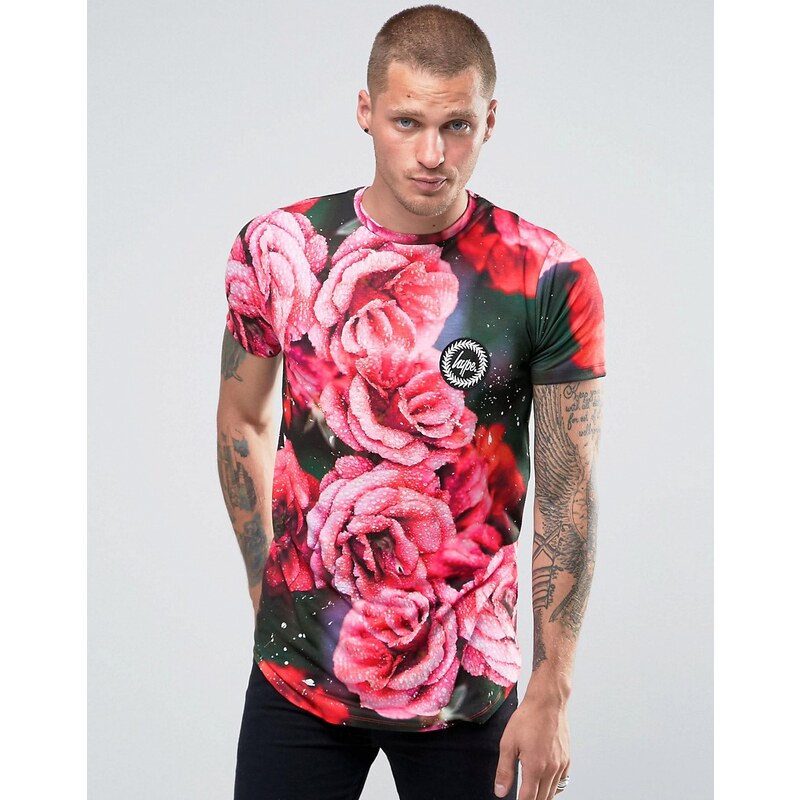 Hype - T-Shirt mit Blumen- und Farbspritzprint - Schwarz