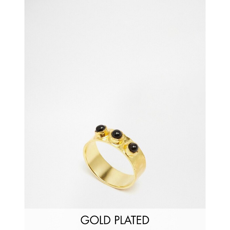 Mirabelle - Vergoldeter, texturierter Ring mit Onyx - Gold