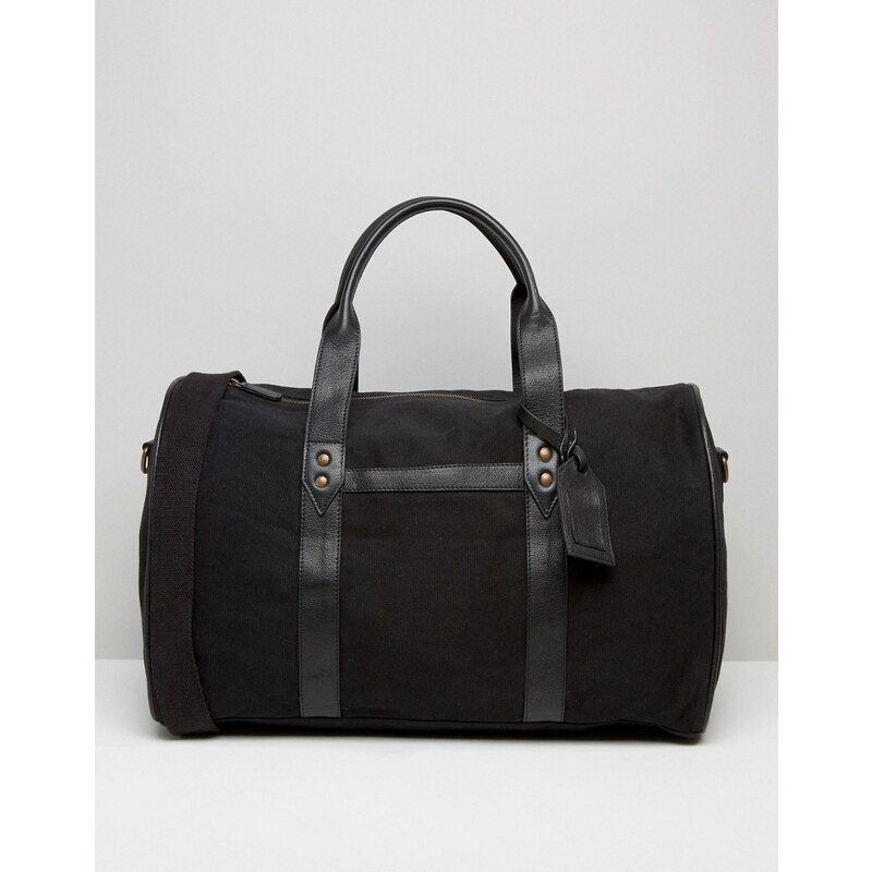 ASOS - Reisetasche aus schwarzem Canvas mit Lederverzierung - Schwarz