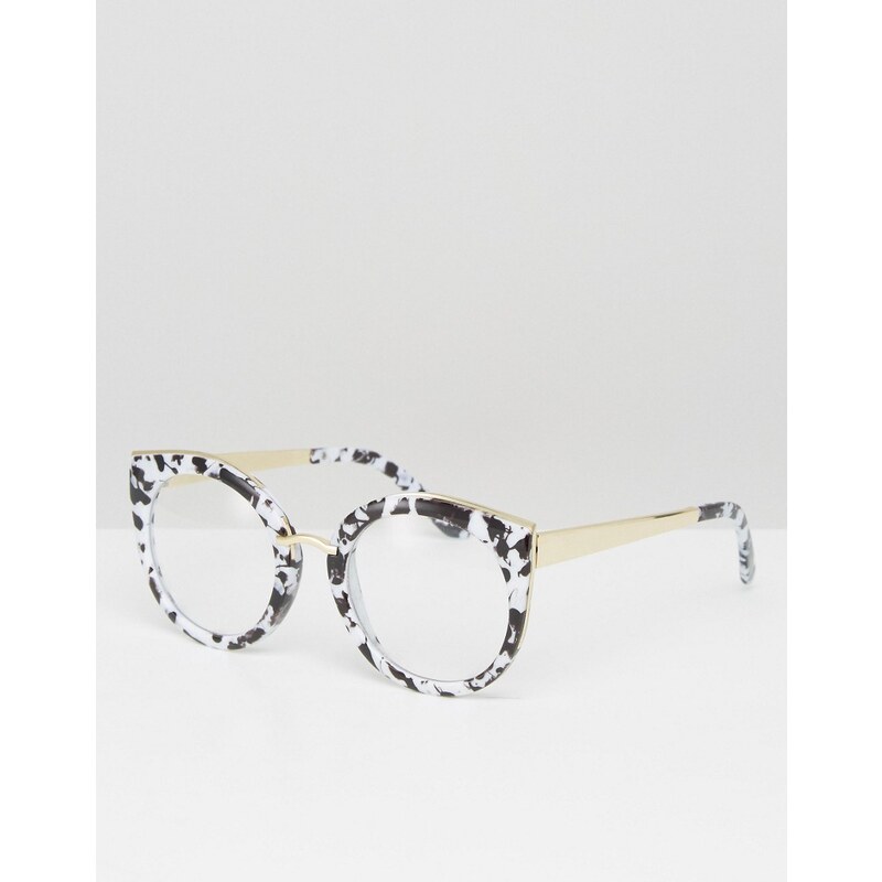 ASOS - Geeky Kitten - Brille mit transparenten Gläsern und Rahmen aus monochrom marmoriertem Azetat - Schwarz