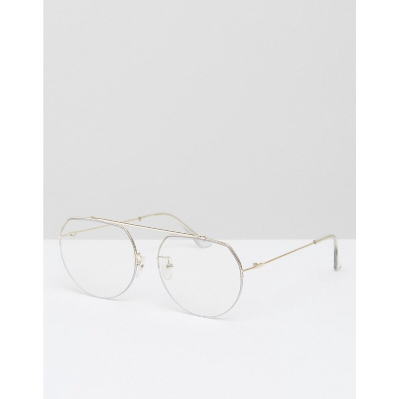 ASOS - Geeky-Pilotenbrille mit hohem Brauensteg und transparenten Gläsern - Gold