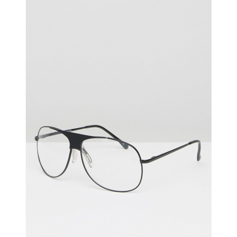 ASOS - Geeky Oversize-Pilotensonnenbrille aus schwarzem Metall mit klaren Gläsern - Schwarz