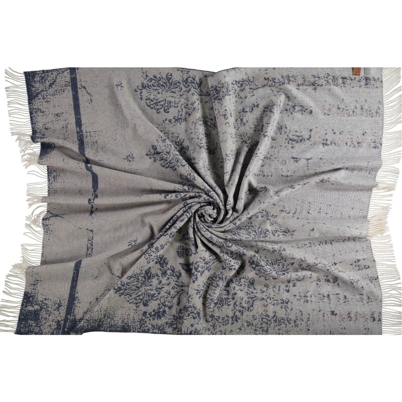 FRAAS Decke aus Schurwolle mit ornamentalem Muster in blau