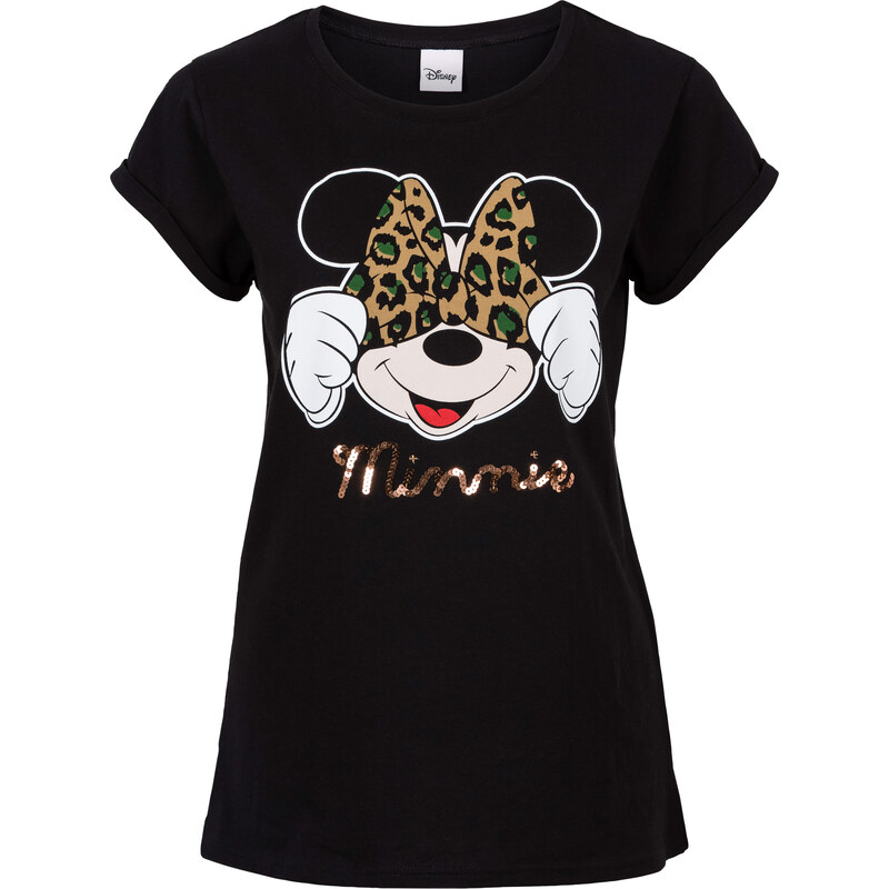 Disney Shirt mit Pailletten kurzer Arm in schwarz für Damen von bonprix