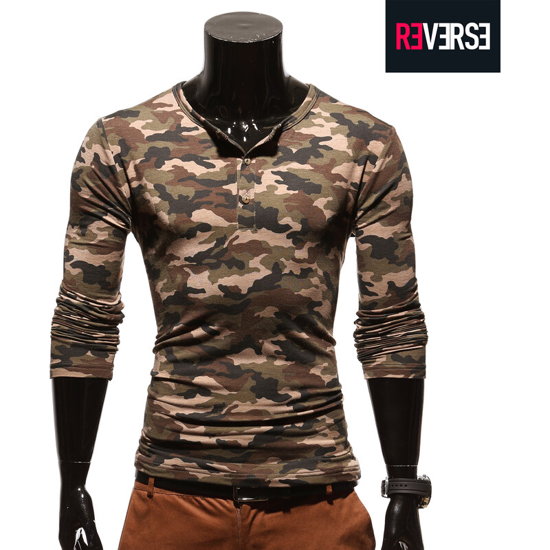 Re-Verse Henley-Langarmshirt im Camouflagedesign - S